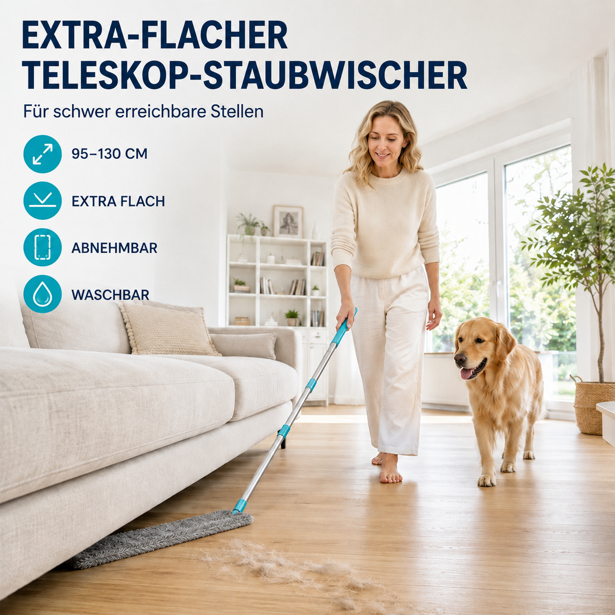 🧹Extra flacher Teleskop-Staubwischer für schwer erreichbare Stellen
