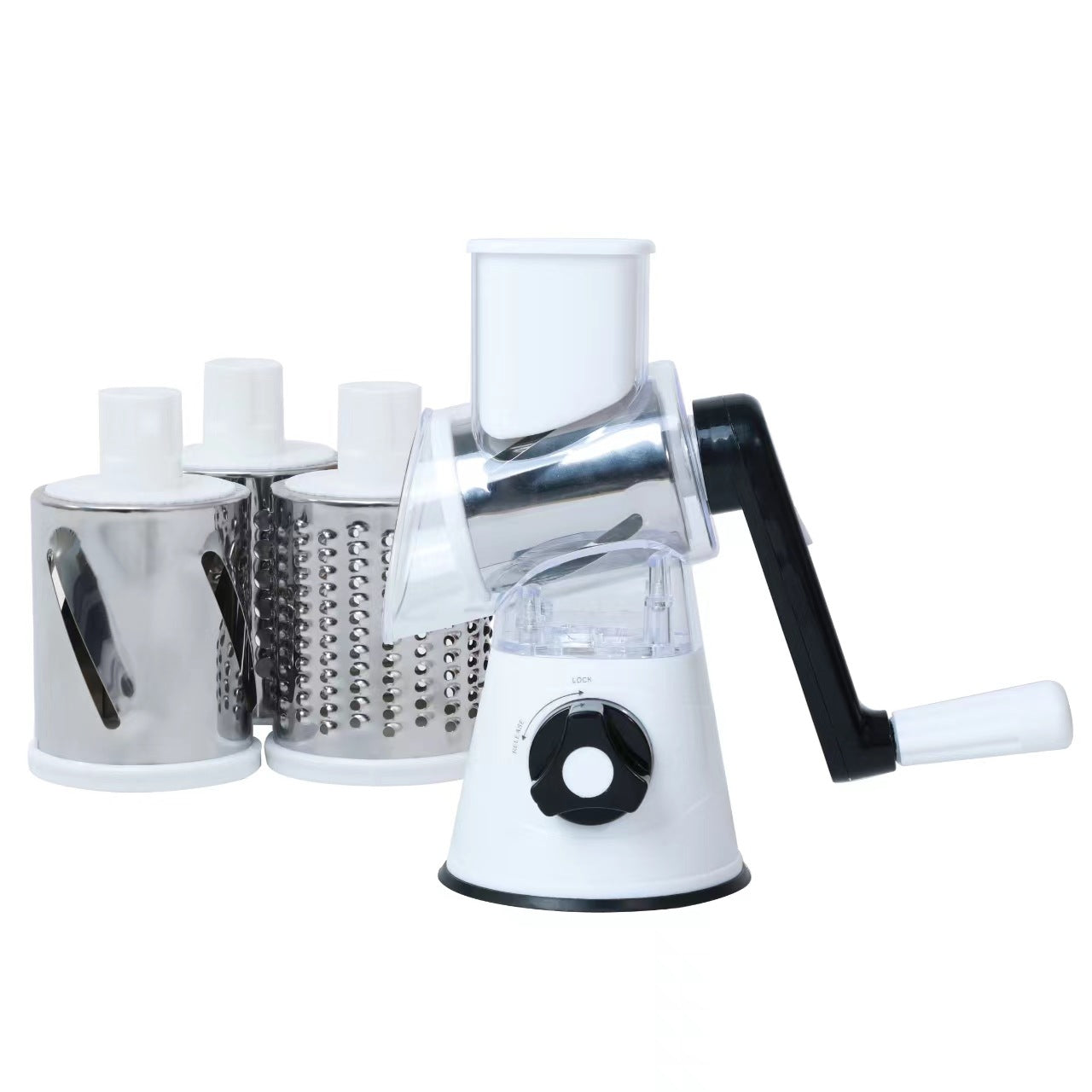 ⚡ Speed-Master Rotary Cheese Grater – Slice & Shred 1lb of Cheese in 30 Seconds! (3-in-1 Hand Crank)